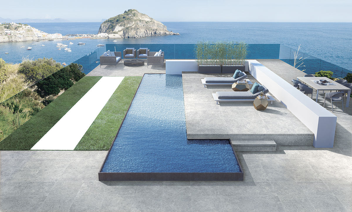 MSI Legions Lunar Silver Porcelain Paver — surface detail in silver tonality