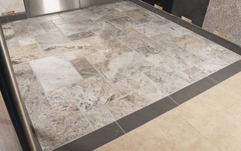 MSI Tuscany Scabas Silver Travertine — surface detail in silver tonality