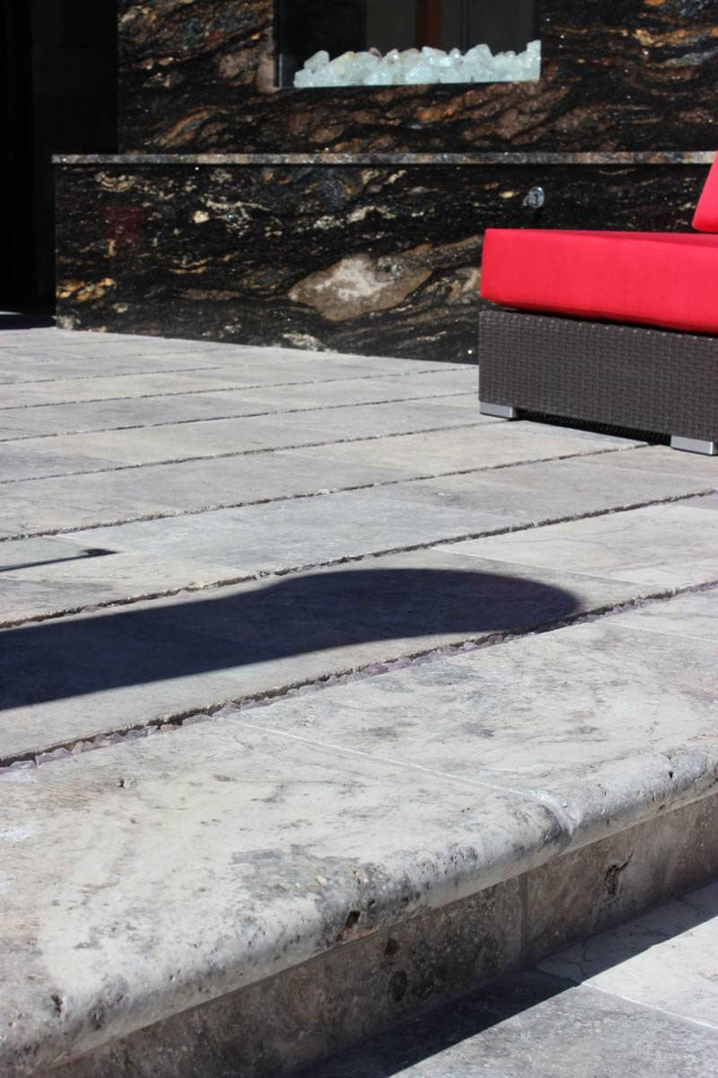 MSI Silver Travertine Coping — surface detail in silver tonality