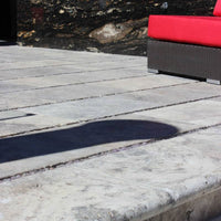 MSI Silver Travertine Coping — surface detail in silver tonality