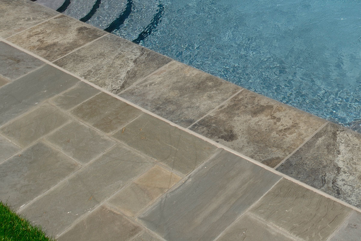 MSI Silver Travertine Coping — surface detail in silver tonality