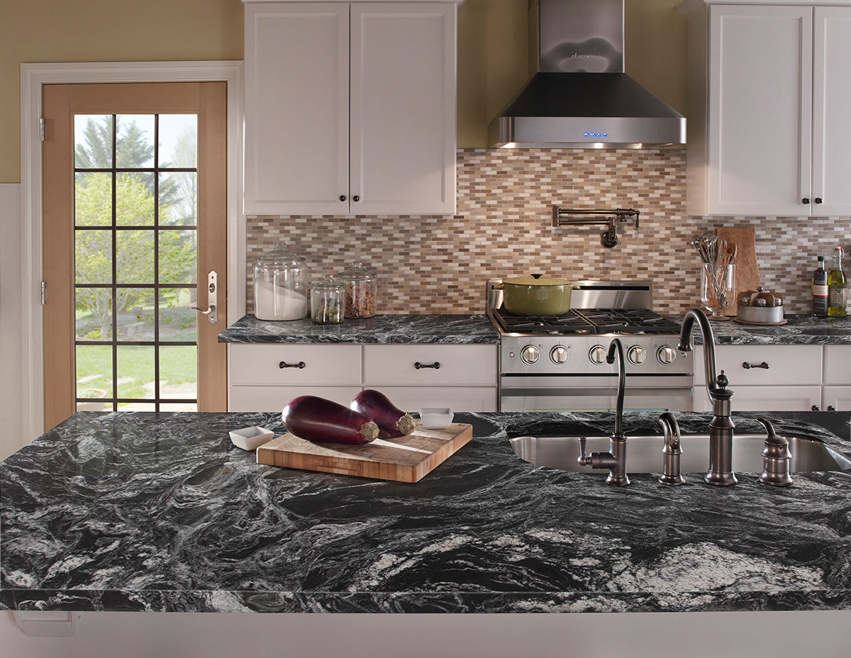 MSI Silver Waves — surface detail in silver tonality quarried slab for kitchen and counter install