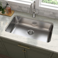 MSI 18G 3018 Sinks — surface detail in natural tonality heavy-gauge undermount single-bowl kitchen sink