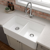 MSI Fireclay Farmhouse White Double Bowl 5050-3220 Sinks — surface detail in white tonality
