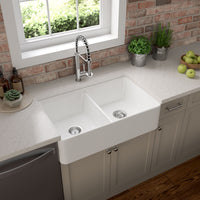 MSI Fireclay Farmhouse White Double Bowl 5050-3220 Sinks — surface detail in white tonality