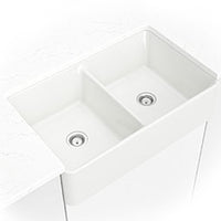 MSI Fireclay Farmhouse White Double Bowl 5050-3220 Sinks — surface detail in white tonality