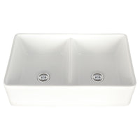 MSI Fireclay Farmhouse White Double Bowl 5050-3220 Sinks — surface detail in white tonality