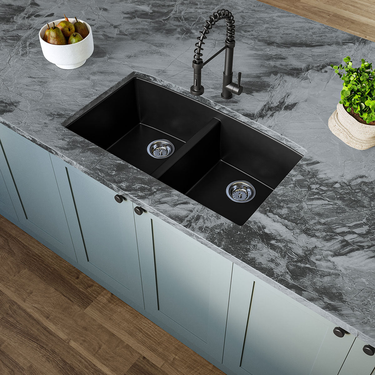Black Quartz Double Bowl 50/50 - 3219