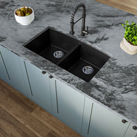 MSI Black Quartz Double Bowl 50/50-3219 Sinks — surface detail in black tonality