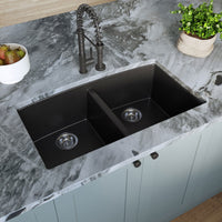 MSI Black Quartz Double Bowl 50/50-3219 Sinks — surface detail in black tonality