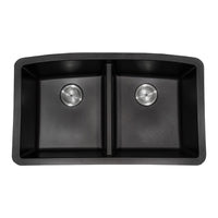 MSI Black Quartz Double Bowl 50/50-3219 Sinks — Single-Bowl Kitchen Sink in black tonality