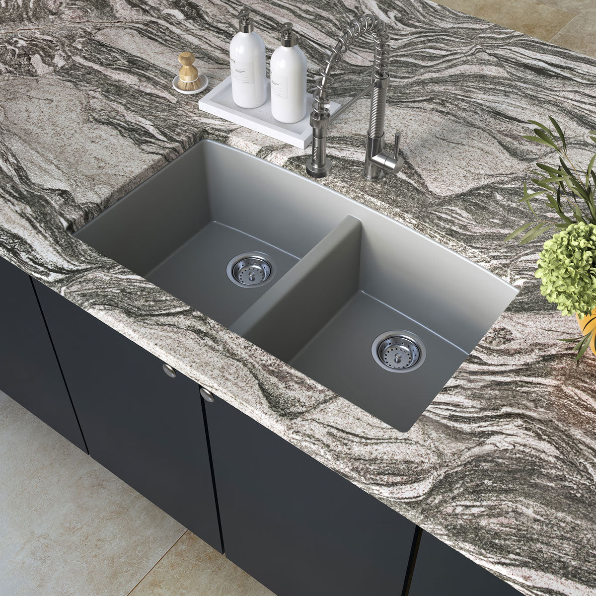 Grey Quartz Double Bowl 50/50 - 3219