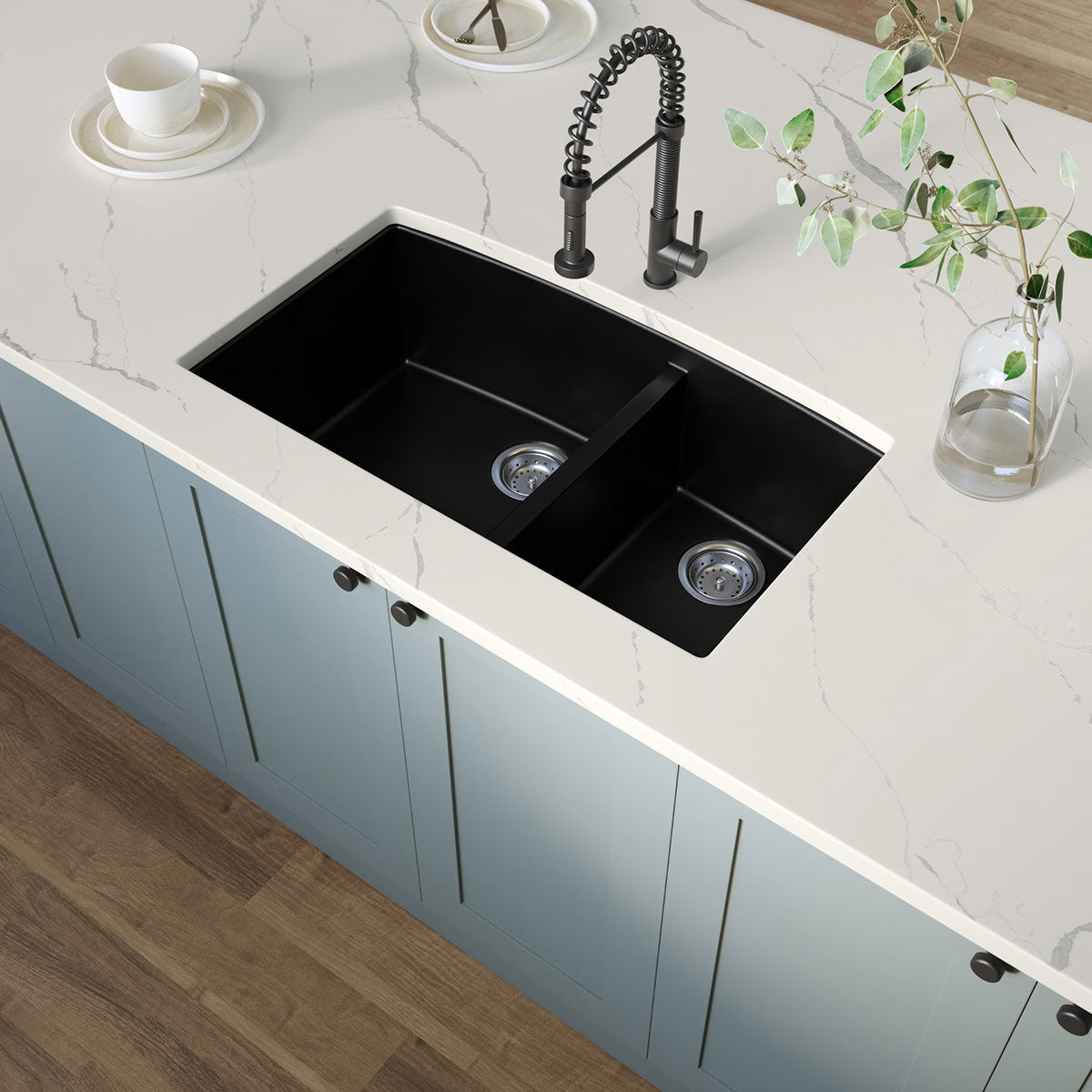 Black Quartz Double Bowl 60/40 - 3219
