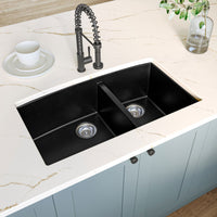 MSI Black Quartz Double Bowl 60/40-3219 Sinks — surface detail in black tonality