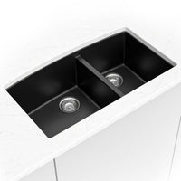 MSI Black Quartz Double Bowl 60/40-3219 Sinks — surface detail in black tonality