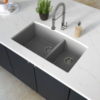 MSI Grey Quartz Double Bowl 60/40-3219 Sinks — surface detail in grey tonality
