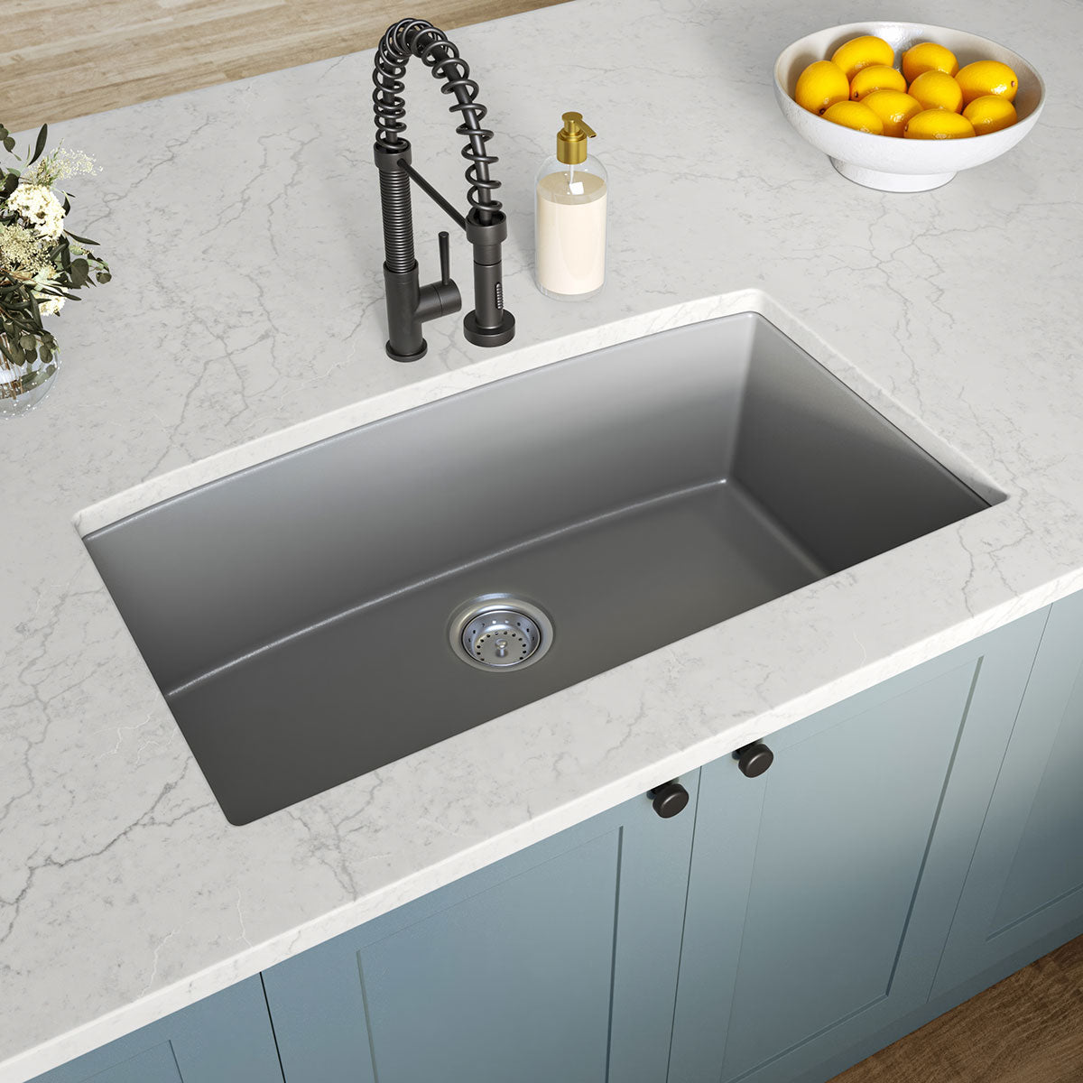 MSI Grey Quartz Single Bowl 3219 Sinks — surface detail in grey tonality