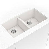 MSI White Quartz Double Bowl 50/50-3219 Sinks — surface detail in white tonality
