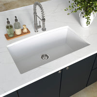 MSI White Quartz Single Bowl 3219 Sinks — surface detail in white tonality