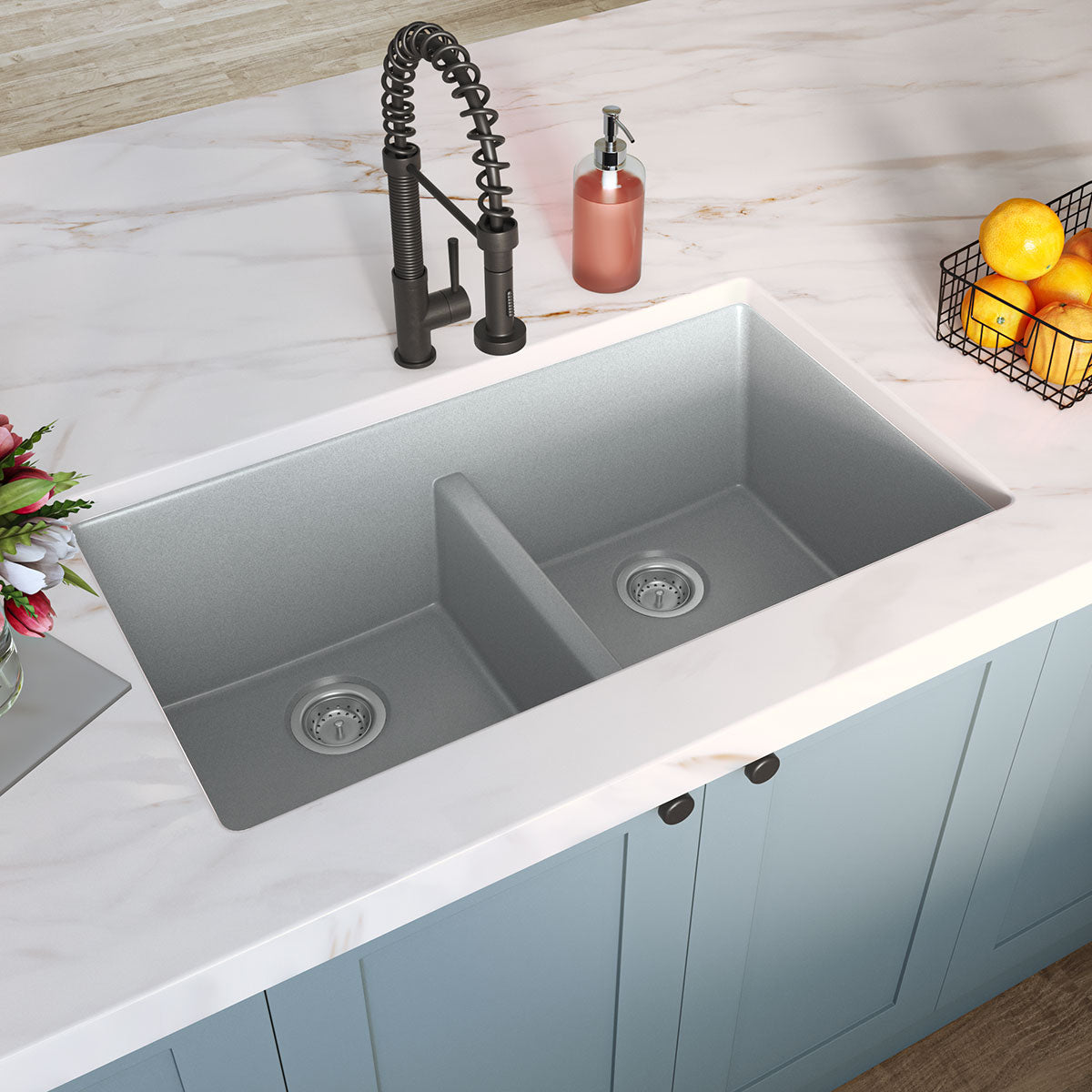 Gray Quartz Double Bowl 50/50 – 3319