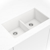 MSI White Quartz Double Bowl 50/50-3319 Sinks — surface detail in white tonality
