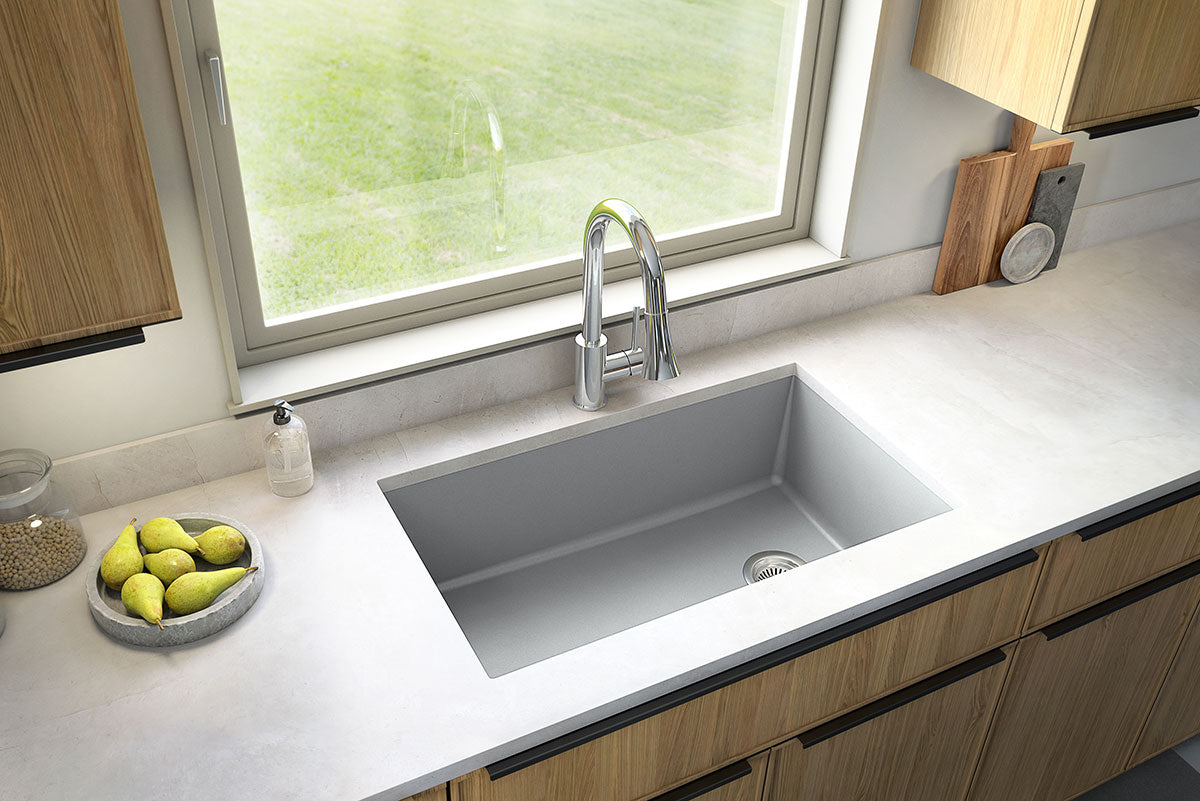 MSI Gray Quartz Single Bowl 3119 Sinks — surface detail in gray tonality