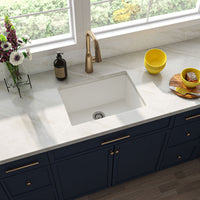 MSI White Quartz Single Bowl 2418 Sinks — surface detail in white tonality