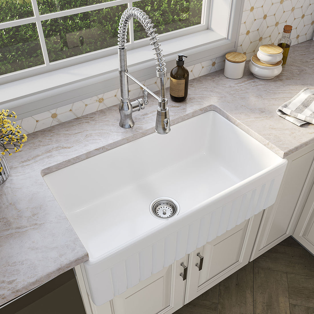 MSI Fireclay Farmhouse White Single Bowl-3318 Sinks