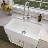 MSI Fireclay Farmhouse White Single Bowl-3318 Sinks — surface detail in white tonality