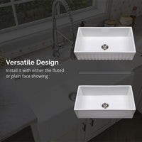 MSI Fireclay Farmhouse White Single Bowl-3318 Sinks — surface detail in white tonality