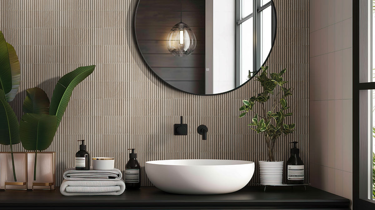 MSI Piano Sinfonia Abedul Fluted Tile — surface detail in natural tonality