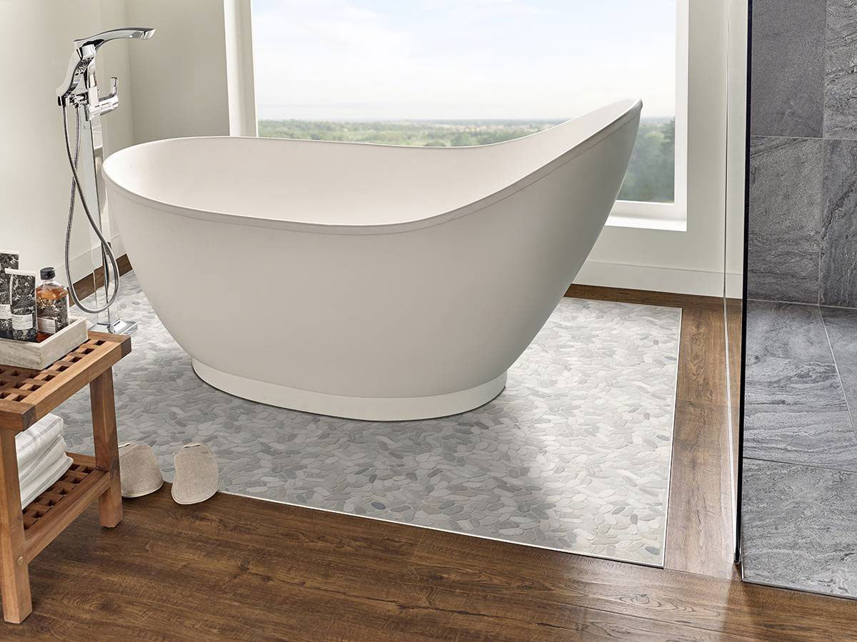 MSI Sliced Truffle Pebbles Mosaic — surface detail in natural tonality