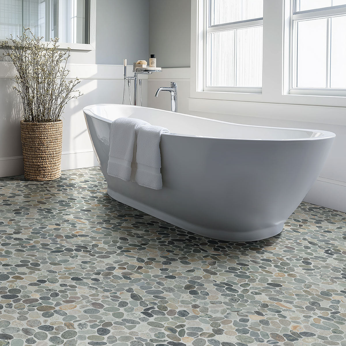 MSI Sliced Rainforest Pebbles Mosaic — surface detail in natural tonality