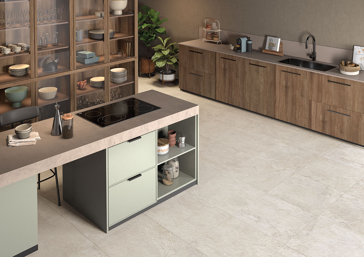 MSI Soreno Ivory — surface detail in ivory tonality through-bodied porcelain for full-room install