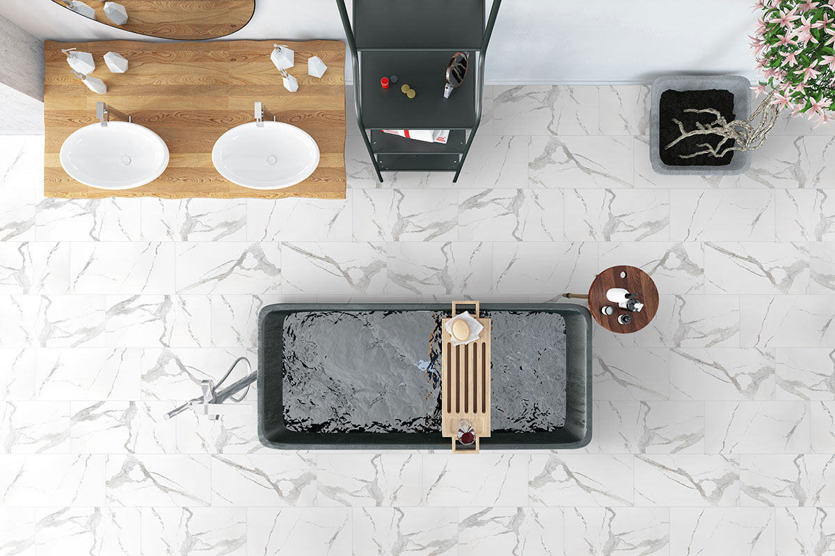 MSI Eden Statuary — surface detail in natural tonality through-bodied porcelain for full-room install
