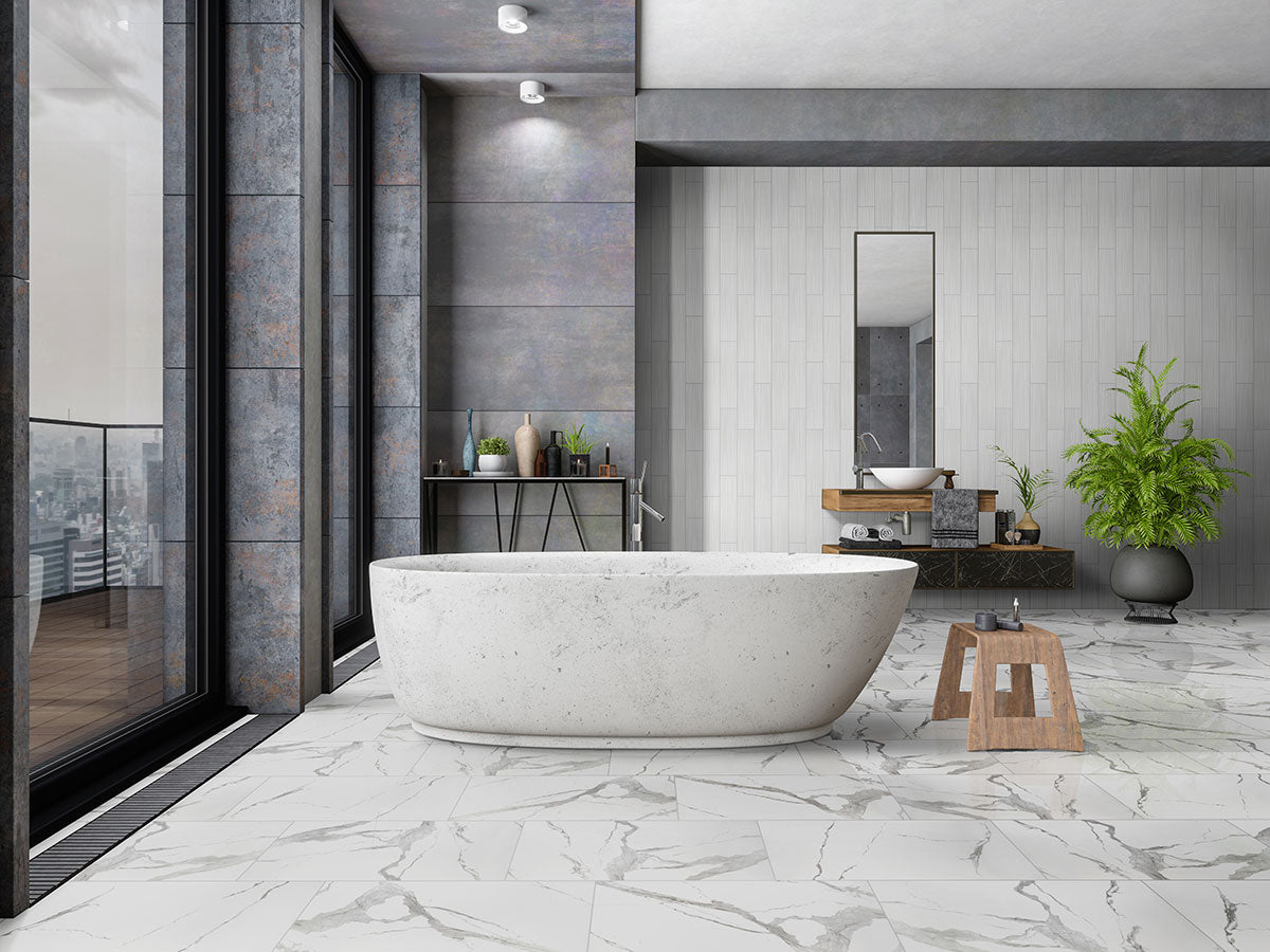 MSI Eden Statuary — surface detail in natural tonality through-bodied porcelain for full-room install