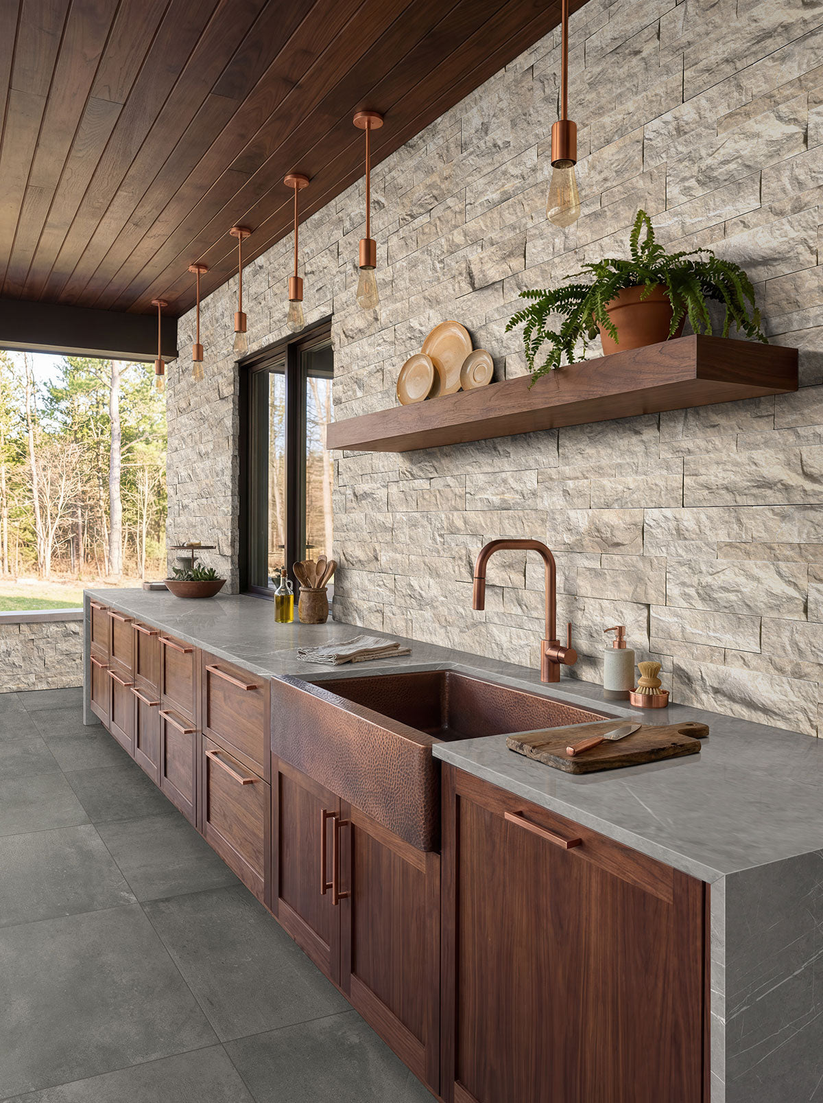 MSI Pietra Grigio — surface detail in natural tonality large-format glazed slab for vertical statement