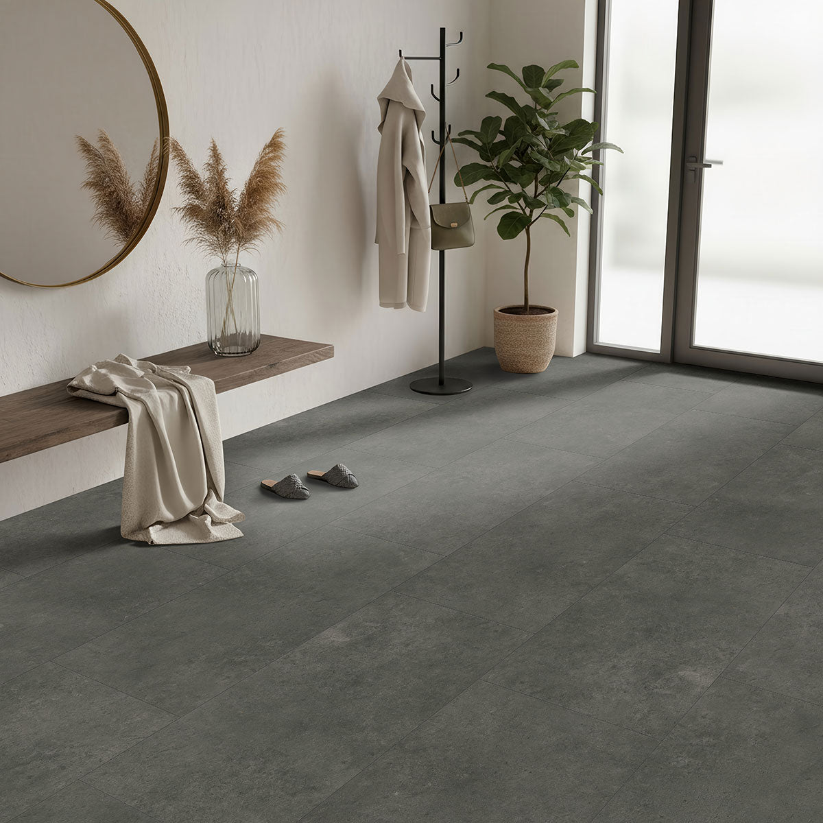 MSI XL Trecento Stormbound Luxury Vinyl Tile Flooring — surface detail in natural tonality