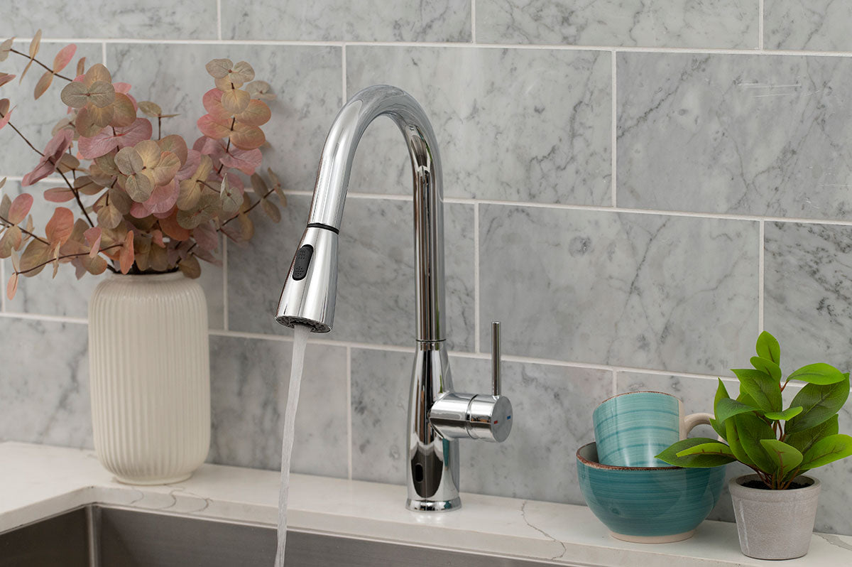 MSI Touch-less Infrared Sensor Kitchen Faucet — surface detail in natural tonality