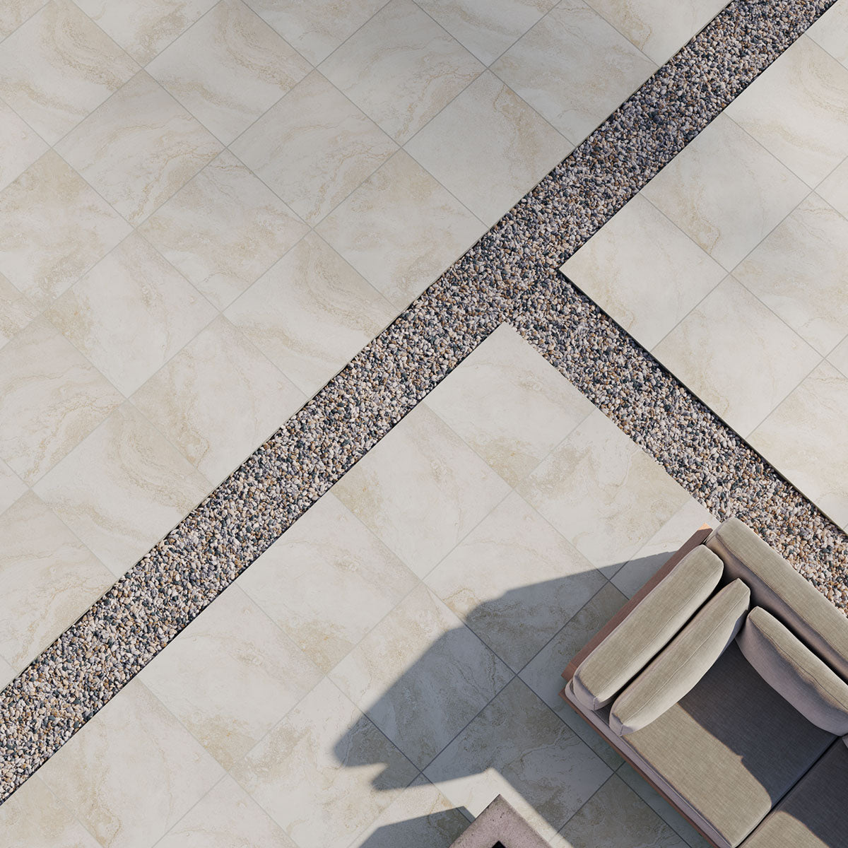 MSI Livingstyle Travertino Porcelain Paver — surface detail in natural tonality