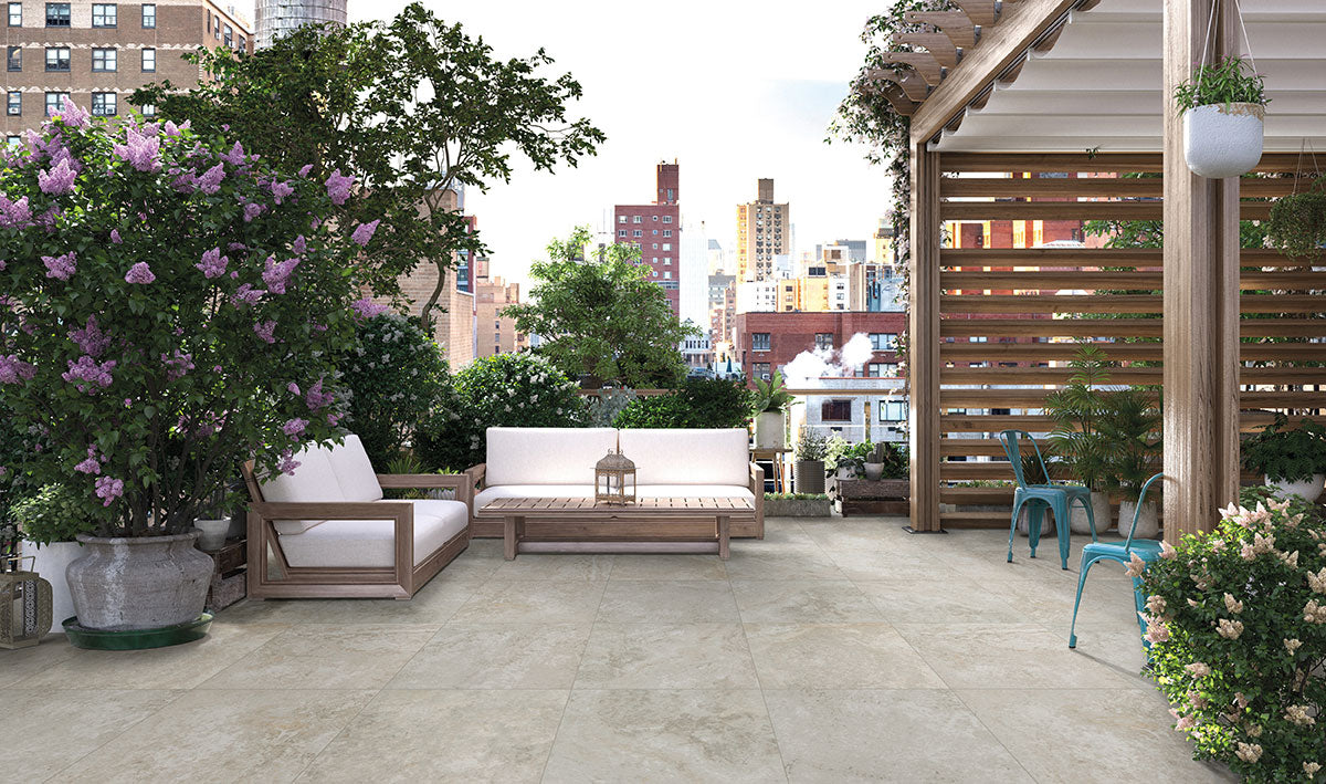 MSI Trevi Silver Porcelain Paver — surface detail in silver tonality