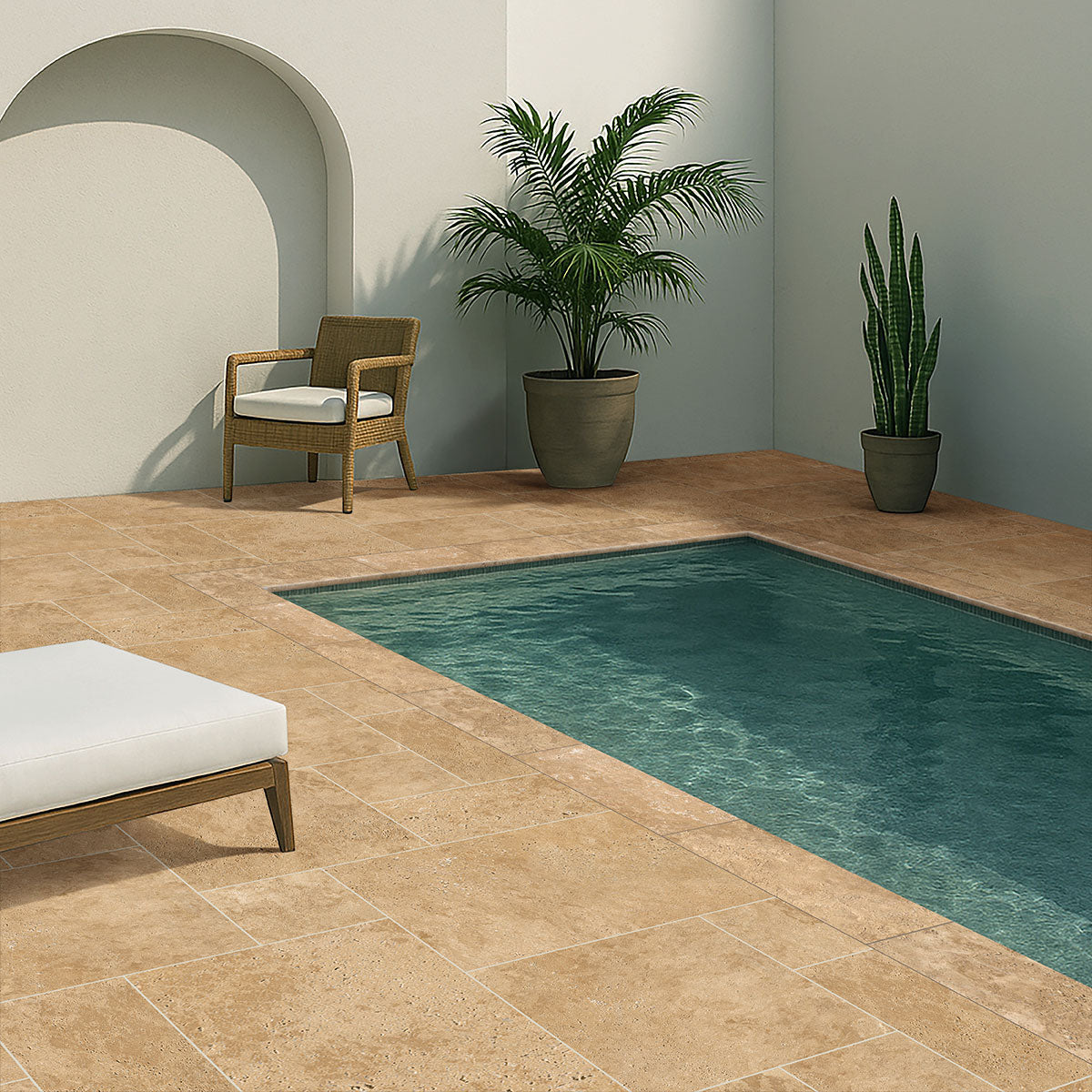 MSI Tuscany Beige Travertine Coping — surface detail in beige tonality