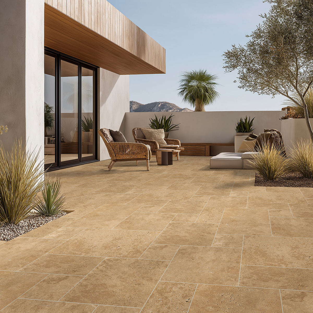 MSI Tuscany Beige Travertine Paver — surface detail in beige tonality
