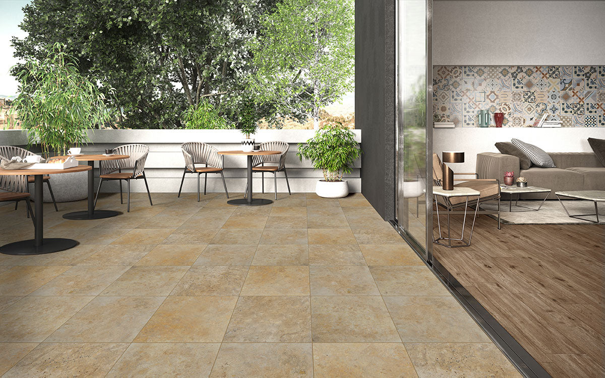 MSI Tuscany Riviera Travertine Paver — surface detail in natural tonality