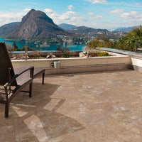 MSI Tuscany Walnut Travertine Paver — surface detail in walnut tonality