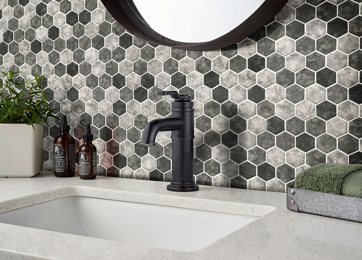 MSI Urban Tapestry Hexagon Mosaic Tile — surface detail in natural tonality