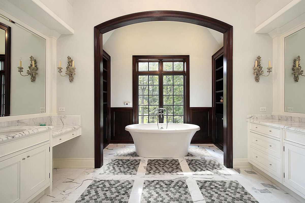 MSI Urban Tapestry Hexagon Mosaic Tile — surface detail in natural tonality