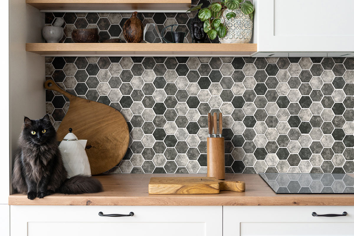 MSI Urban Tapestry Hexagon Mosaic Tile — surface detail in natural tonality
