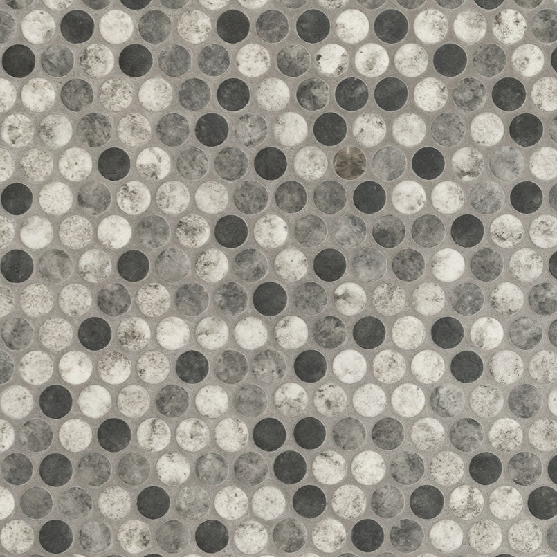 MSI Urban Tapestry Penny Round 6mm — Glass Mosaic Tile mesh-mounted for designer installs