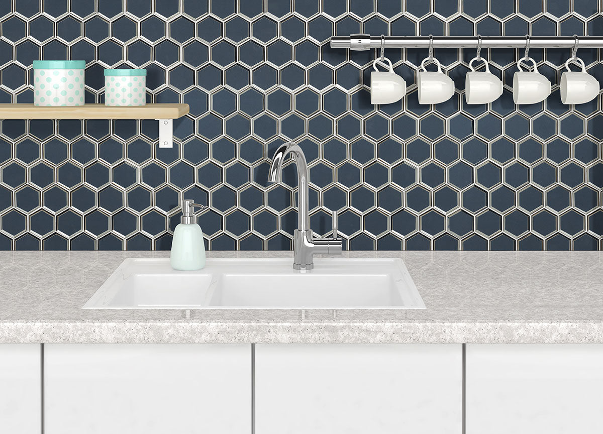 MSI Vague Blue 3" Hexagon Mosaic Tile — surface detail in blue tonality